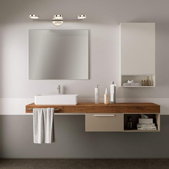 Joossnwell Modern LED Vanity Lights Nickel Finish, 3-Light Bathroom Lighting Fixtures 21.26" Inch 15W Metal Wall Sconces with Swing Arm Up and Down Lamps 4000K