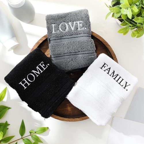 FuWeave 3 Pcs Black and White Hand Towels for Bathroom Home Love Family