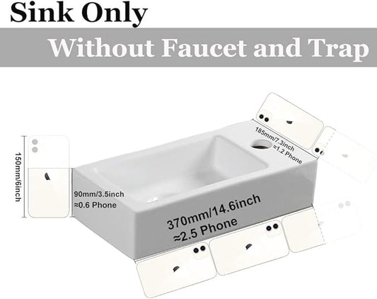 Small Bathroom Sink Wall Mounted Bathroom Sink Rectangle Ceramic Wash Basin Right Hand (Right Hand)