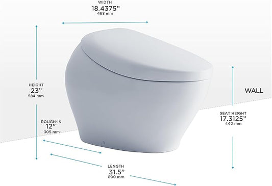 TOTO® NEOREST® NX2 Dual Flush 1.0 or 0.8 GPF Toilet with Integrated Bidet Seat and EWATER+® and ACTILIGHT®, Cotton White - MS903CUMFX#01