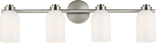 Kichler Shae 32.25" 4-Light Vanity Light with White Opal Glass in Brushed Nickel, for Bathroom Vanity, Powder Room, Over a Mirror, (32.25" W x 9" H), 55203NI