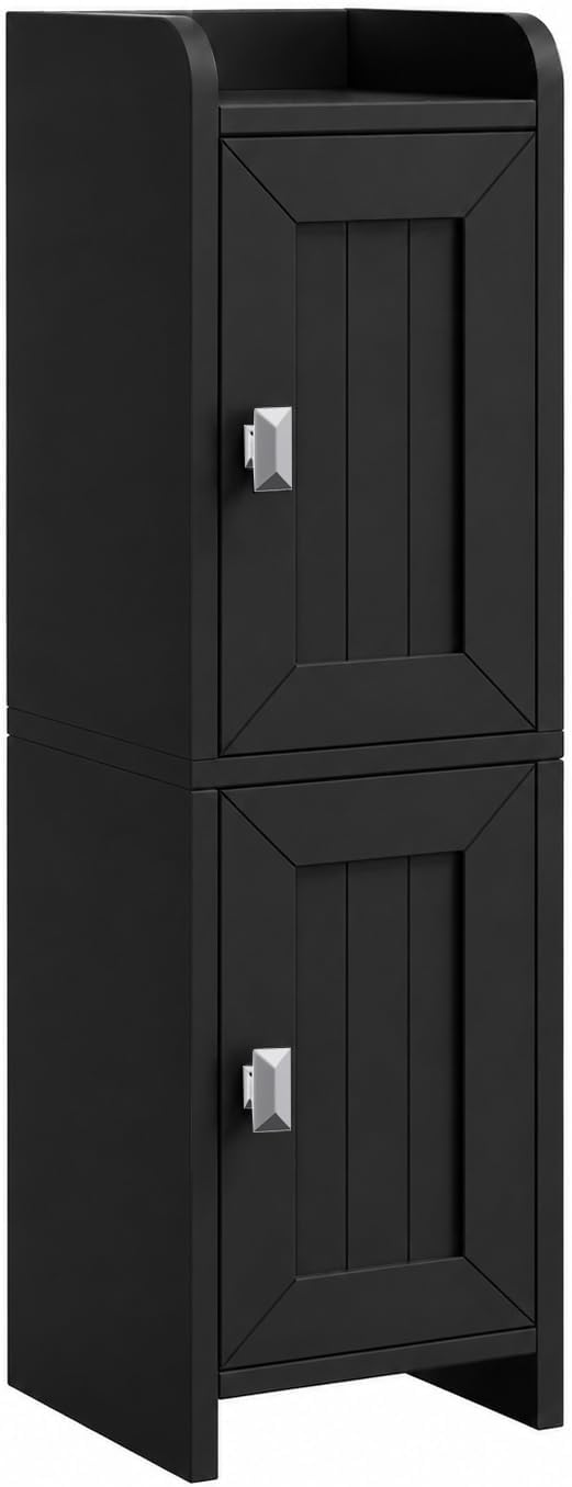 Akxomel Small Bathroom Cabinet Narrow Toilet Paper Organizer Black | 7.9''D x 7.9''W Bathroom Organizer and Storage Cabinet for Small Space, Slim Corner Unit with Adjustable Shelf