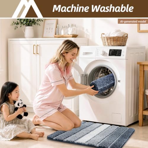 COSY HOMEER Bathroom Rugs 24x17,Ultra Soft Absorbent Bath Mat,Dark Blue