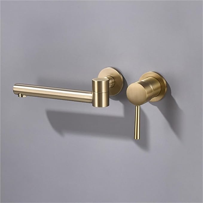 Faucet Brass Wall-Mounted Basin Faucet Sink Brushed Gold Single Handle Hot and Cold Water Recessed Bathroom Rotatable(Gunmetal Grey) Faucet