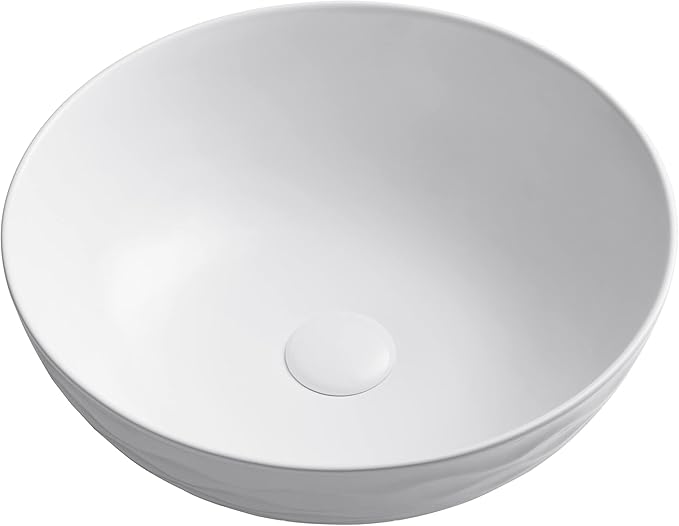 KRAUS Viva™ Round White Porcelain Ceramic Vessel Bathroom Sink, 16 1/2 in. D x 5 1/2 in. H, KCV-200GWH