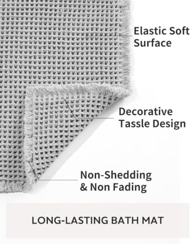 tchdio Waffle Bath Mat Rug, Super Absorbent Non Slip Bath Mats Ultra Soft Bathmat Machine Washable Bathroom Rugs with Tassels, Bath Rugs for Bathroom Floor Beside Tub, 20" x 32", Light Grey