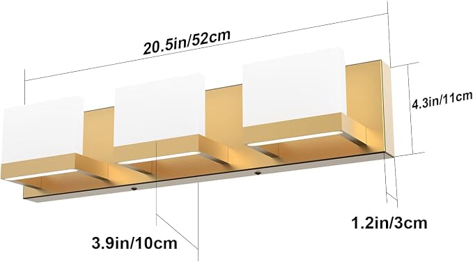 Tipace Gold Bathroom Vanity Light Fixtures Modern LED 3 Lights Vanity Light for Bathroom Up and Down Wall Light Fixtures 6000K