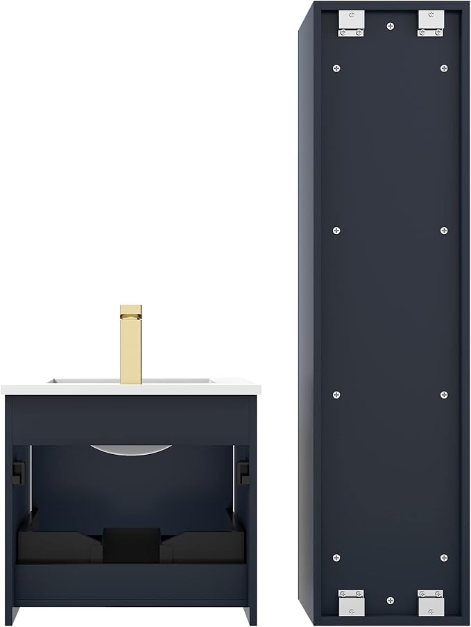 Blossom 20 Inch Bathroom Vanity with Sink and Side Cabinet, All Wood Floating Bathroom Vanity with Acrylic Sink, Bathroom Sink Cabinet with Soft-Close Drawer, Modern Style Vanities, Night Blue