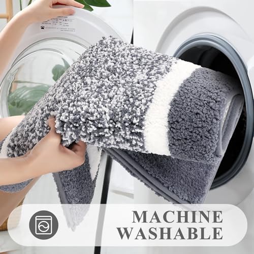 Pauwer 3 Piece Bathroom Rug Set, Non Slip Washable Bath Mat, Dark Grey