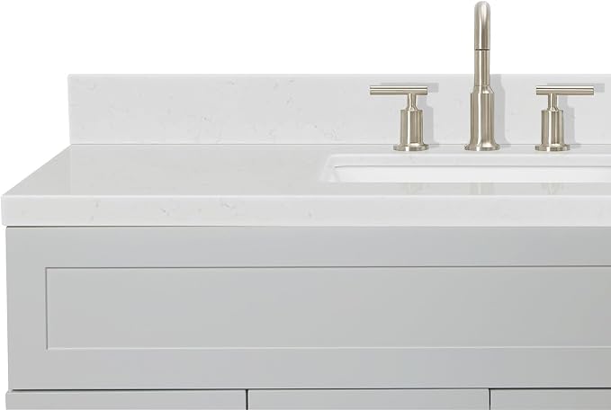 DKB Bradford 48-Inch Bathroom Vanity with Sink — Grey Single Sink Bathroom Vanity, 1.5" Edge Carrara White Quartz Countertop, Solid Wood, 2 Soft-Close Doors, 4 Full Extension Dovetail Drawers