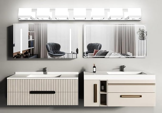 Tipace LED Modern Bathroom Vanity Light Fixtures, 7 Lights Chrome Vanity Lighting for Bathroom Wall Lights Up and Down LED Light Fixtures Over Mirror(White Light 6000K)