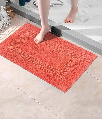 COTTON CRAFT 2 Pack Reversible Bath Mat - Soft Plush Bath Rug -17x24- Coral