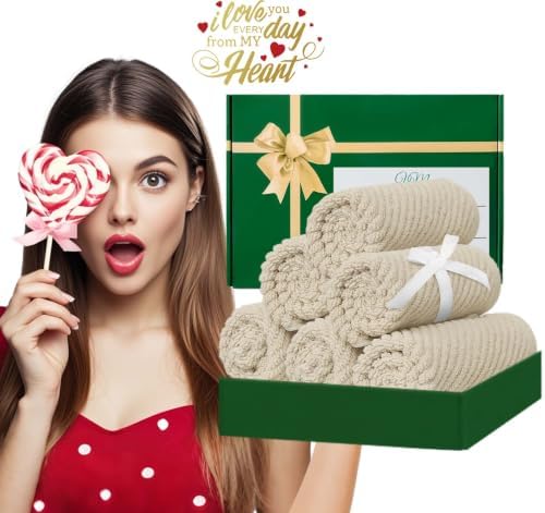VOOVA & MOVAS Washcloths 6PC, 100% Cotton, 13x13 in, Beige Tan