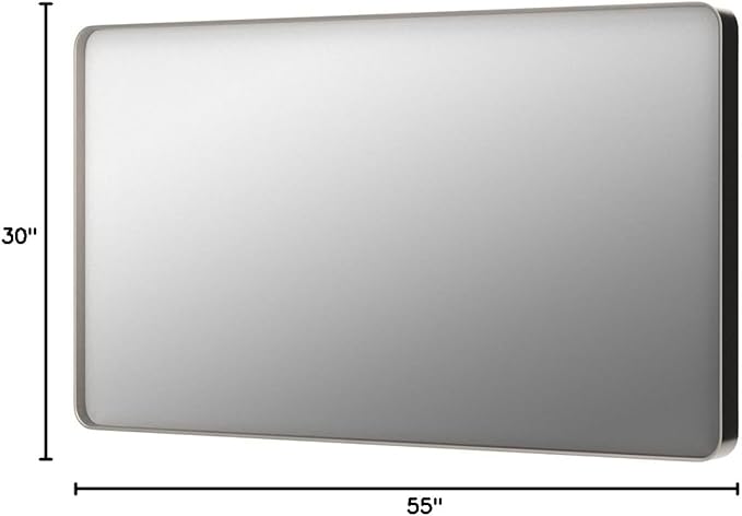 55x30 Inch Silver Bathroom Mirror for Wall | Brushed Nickel, Metal Silver Framed Mirror, Rounded Rectangle, Shatterproof, Anti-rust, Hangs Horizontally or Vertically