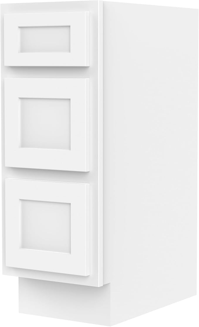 Vanity Art 12 Inch Bathroom Vanity Small Base Cabinet with 3 Soft Closing Shaker Drawers, Strudy Floor Mount Cabinets for Storage Shaving, Washroom Accessories, VA4012-3W