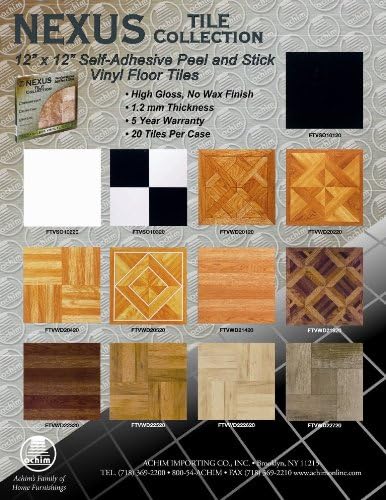 Nexus Peel & Stick Vinyl Floor Tiles, 20-Pack, 12 x 12 in, Black | Self-Adhesive Backing and Multi-Plank Coverage Pack: Vinyl Planks Combine Durable Surface Detail, Wood-Look Texture, and