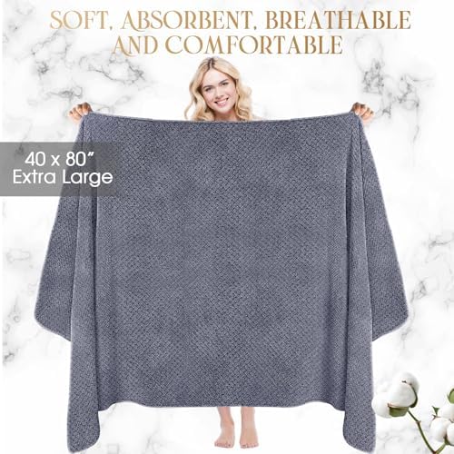 Peryiter 6 Pcs Bath Towel Set, Oversized Bath Sheet for Adults, Gray
