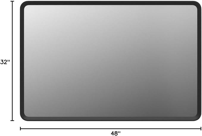 48x32 Black Bathroom Mirror for Wall | Matte Black Metal Frame, Rectangle Bathroom Vanity Mirror, Rounded Corner, Anti-Rust, Shatterproof (Horizontal/Vertical)