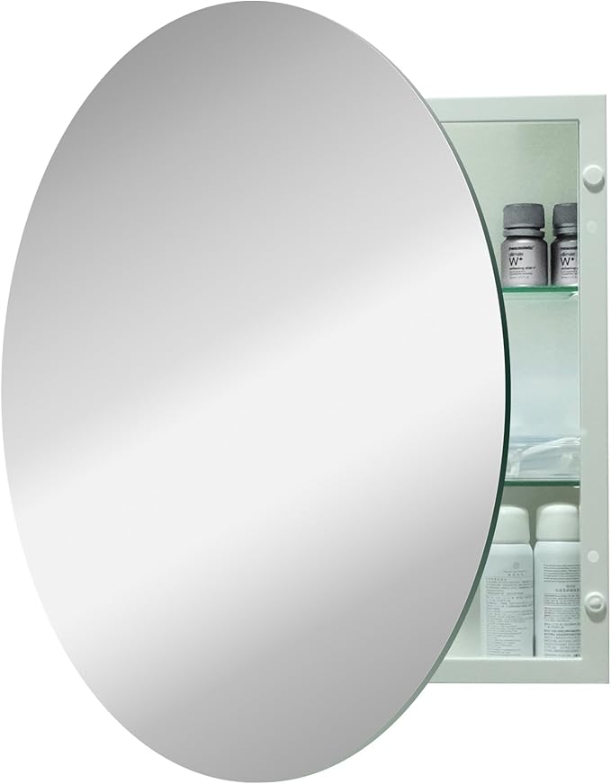 30 Inches Round Bathroom Medicine Cabinet, Frameless Circle Mirror Cabinet Wall Mounted Cabinet with Surface Mount Installation