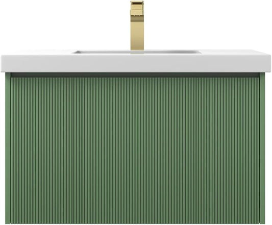 Blossom 30 Inch Bathroom Vanity with Sink, All Wood Wall Mounted Floating Bathroom Vanity Cabinet with Acrylic Sink, Bathroom Sink Cabinet w/Soft-Close Drawer, Modern Style Vanities, Aventurine Green