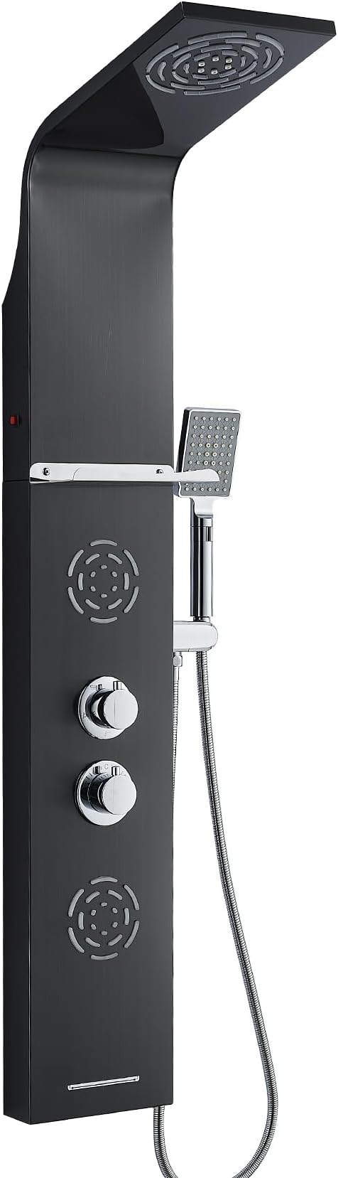 POPFLY LED Shower Panel Tower System with Shelf, MIST & Rainfall Shower Head and Rain Massage System with 2 Body Jets, Tub Spout, Handheld Shower with 59" Hose, 304 Stainless Steel, Matte Black