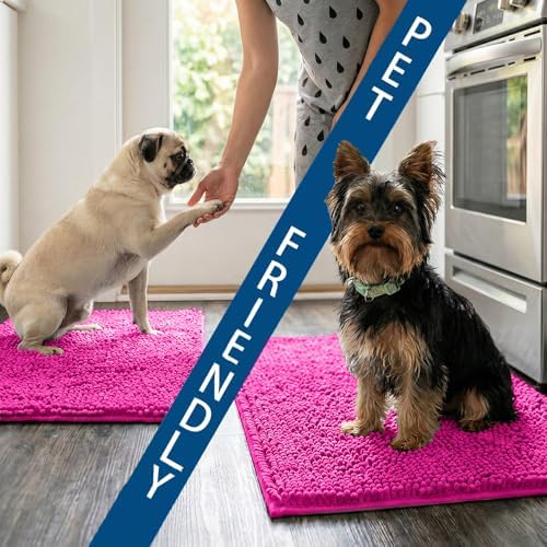 Bathroom Rugs Sets 2 Piece,Super Absorbent Chenille Bath Mats and U-Shaped Toilet Rug,Strong PVC Non Slip Backing,Microfiber Washable Dry Quickly Bath Mats for Bathroom(20"x32"+20"x20"U,Hot Pink)