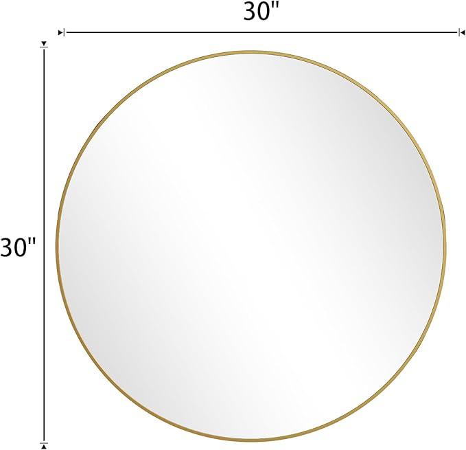 BEAUTYPEAK 30 Inch Round Mirror, Metal Frame Circle Mirror, Gold | Wall Mounted for Entryway, Bathroom, Vanity, Living Room