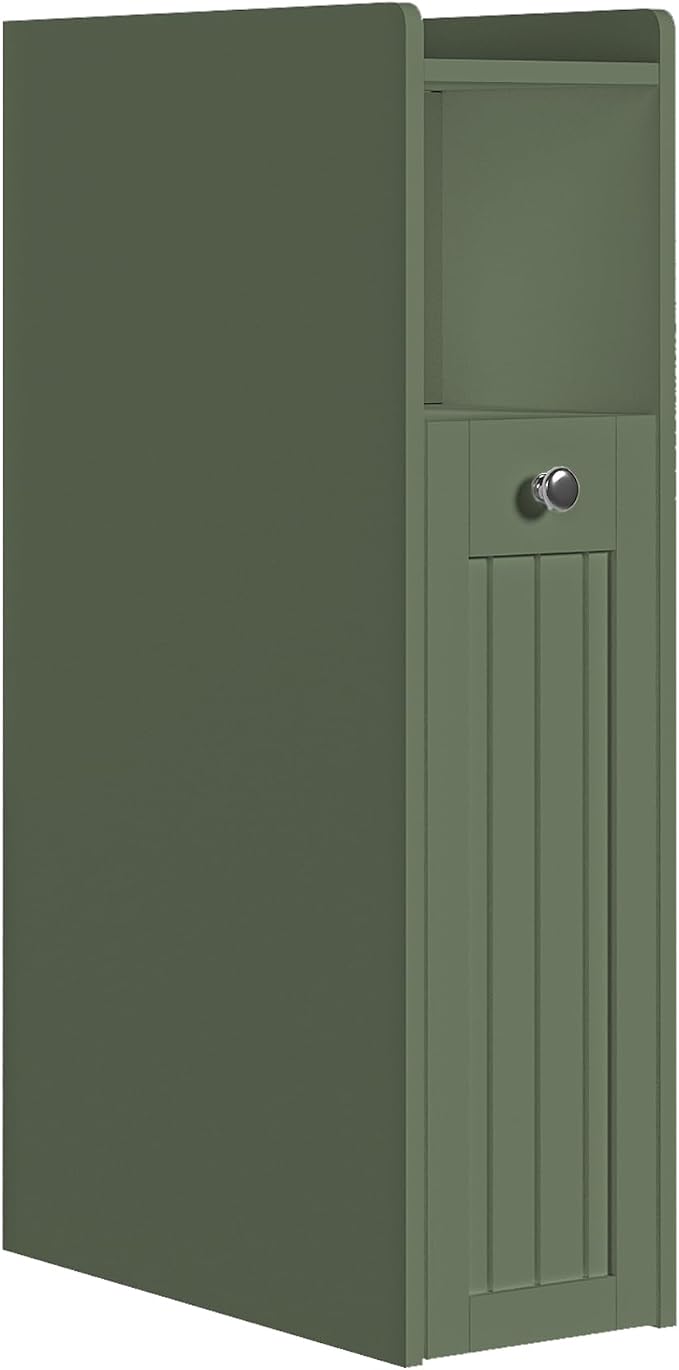 ChooChoo Slim Bathroom Storage Cabinet with Slide Out Drawers | Narrow Storage Organizer with Hidden Storage, Freestanding Toilet Paper Holder, Bathroom Cabinet for Small Places, Green