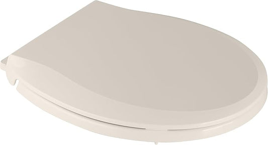 17 Inch Round Commercial Toilet Seat, Almond Soft-Close Quiet Lid with Durable Polypropylene, Never-Loosen and Potty Training Feature for Standard Toilets