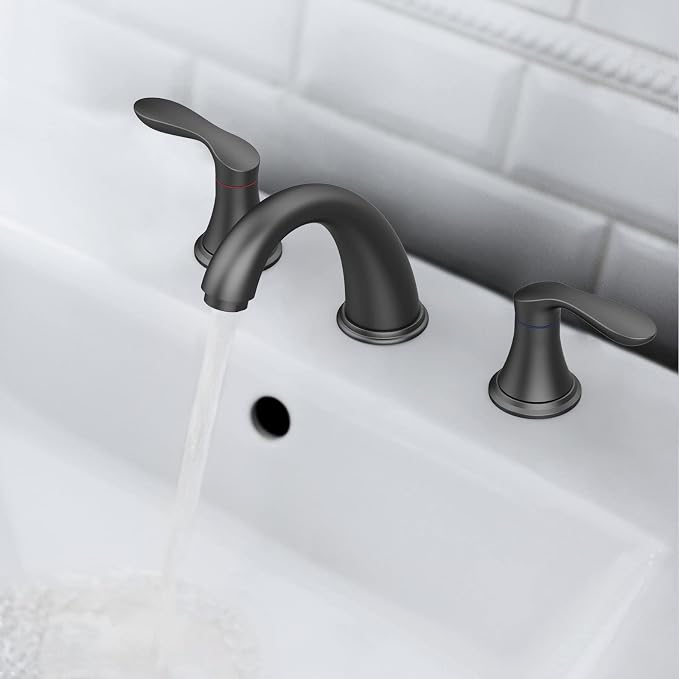 Bathroom Sink Faucet, Faucet for Bathroom Sink, Widespread Matte Black Bathroom Faucet 3 Hole with Plastic Pop Up Drain and cUPC Lead-Free Hose - (Matte Black)