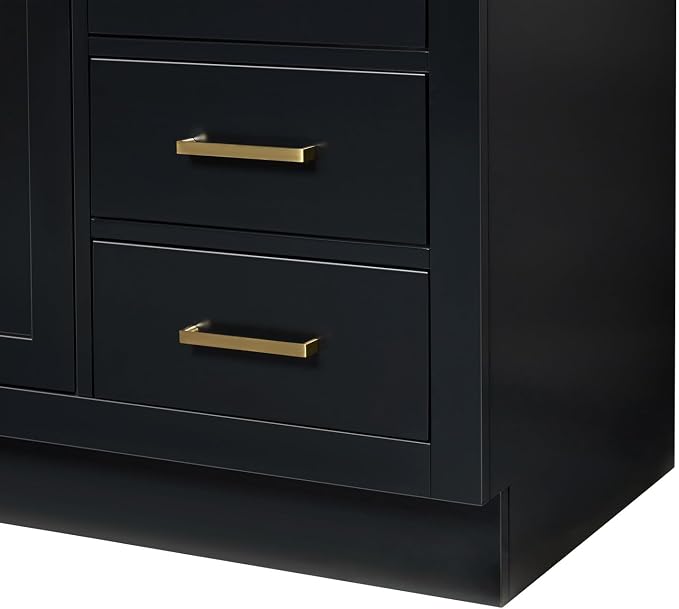 Isabella 60 Inch Bathroom Vanity Single Sink — Black Bathroom Vanity with Sink, 1.5" Edge Italian Carrara Marble Countertop, Solid Wood, 2 Soft-Close Doors, 8 Dovetail Drawers + Tilt Drawer