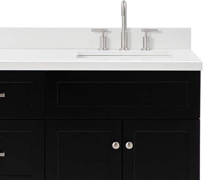 Bradford 66" Black Double Bathroom Vanity, 1.5" Edge Pure White Quartz Countertop, Rectangular Undermount Sinks, Soft Closing Doors & Dovetail Drawers, Brushed Nickel
