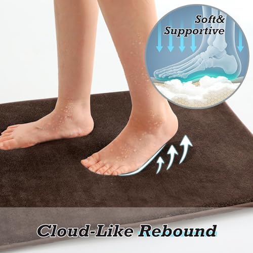 HUXMEYSON Bathroom Rugs Sets 3 Piece, Non-Slip & Quick Dry Bath Mat Set, Ultra Soft Velvet Bath Rugs for Bathroom, Toilet and Shower Floor, Brown