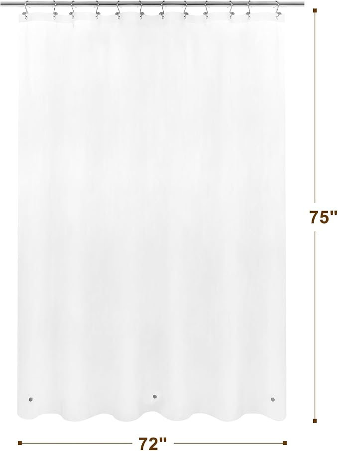 Barossa Design Long Frosted Shower Curtain Liner with 3 Magnets, 72" x 75" | Waterproof PEVA, PVC Free, Metal Grommets, Lightweight Plastic Shower Liner 72x 75 Inches Longer Size for Bathroom