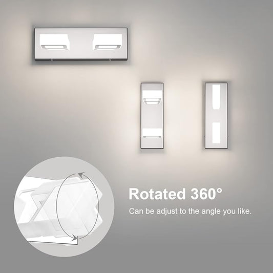 Ralbay Modern Chrome Vanity Light 2 Light Acrylic Stainless Steel Chrome Bathroom Lighting Fixtures Modern LED Vanity Light for Bathroom (Natural White Light 4500K)