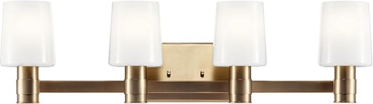 Kichler Adani 4-Light Vanity, Modern Light with Opal Glass in Champagne Bronze, Bathroom (8.25" x 30"), 55177CPZ