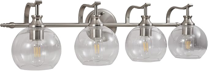 Brushed Nickel Vanity Lights for Bathroom, 4 Light Vanity Light Brushed Nickel, Farmhouse Vanity Lighting Fixtures, 30.5 Inch Modern Silver Wall Sconce, E26 Base Bulbs Required, UL Certified