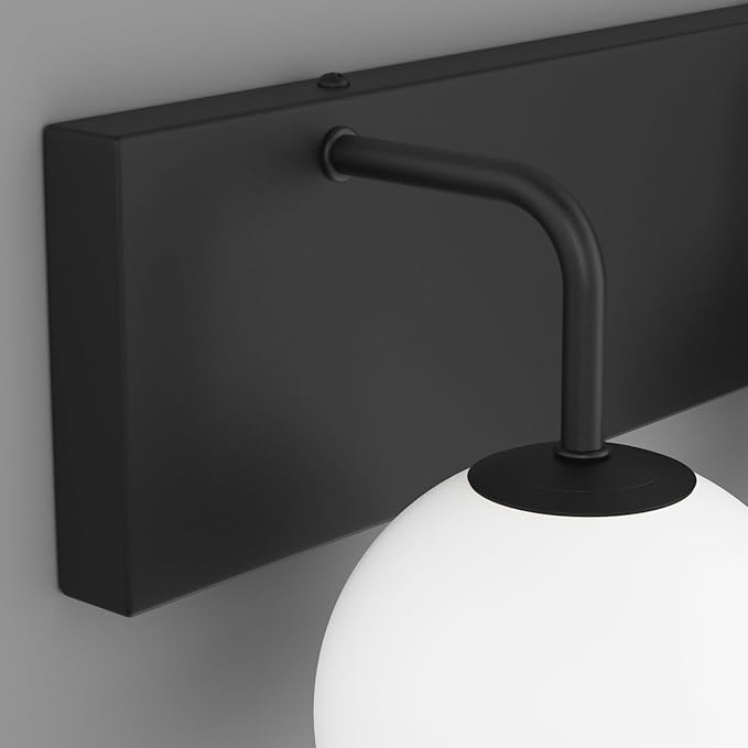 Tipace 3-Light Modern Black Bathroom Vanity Light Fixtures Over Mirror Mid Century Vanity Lights with Milk White Glass Globe Industrial Bath Lighting(Exclude Bulb)