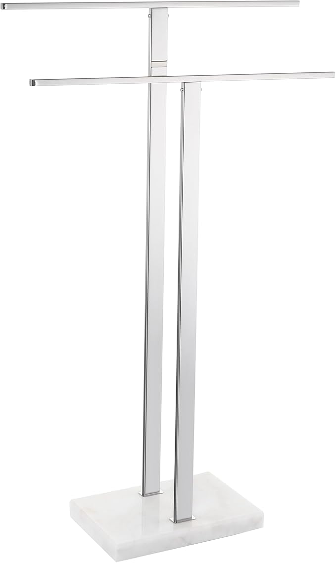KES Standing Towel Rack with Marble Base, 2-Tier 33” H Polished Silver | Heavy Weighted Base, SUS304 Stainless Steel, Anti-rust, Freestanding, Bathroom Floor, Fits Bath Towels & Hand Towels, BTH217