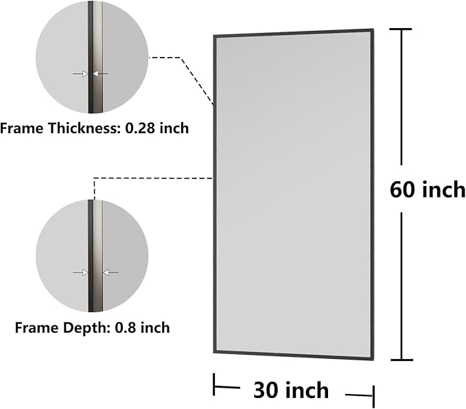 Koonmi Bathroom Mirror 30x60 Matte Black Bathroom Wall-Mounted Mirrors, Modern Rectangle Vanity Mirror, HD Tempered Glass, Aluminum Alloy Frame Allow to Hang Horizontally or Vertically
