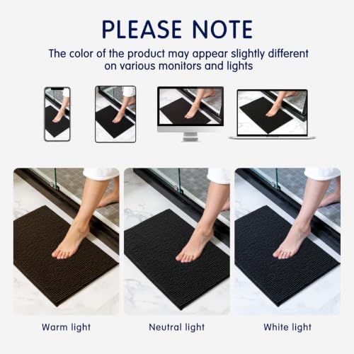 SUBRTEX Bathroom Rugs, 24" x 44" Chenille Bath Rug Soft Short Plush Bath Mat Soft Shower Mat Water Absorbent Shower Mat Quick Dry Machine Washable, Black