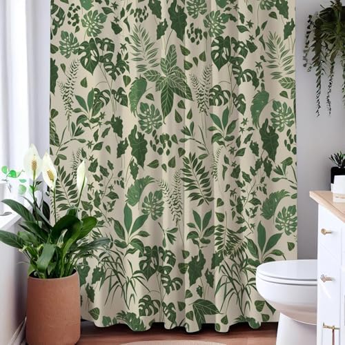Vintage Boho Tropical Green Botanical Shower Curtain 72x72 Inches
