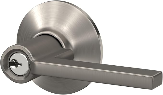 Schlage F51A LAT 619 Latitude Door Lever, Keyed Entry Lock, Satin Nickel