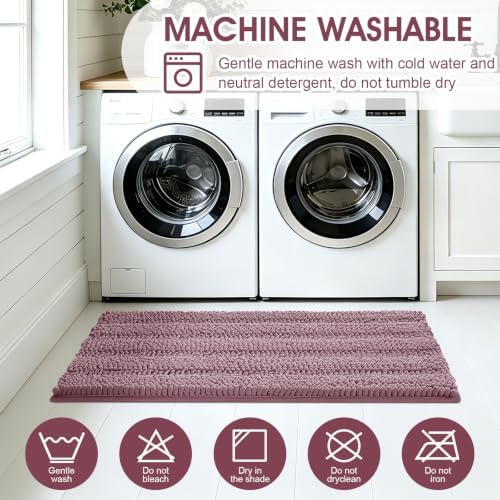 Striped Mauve Bathroom Rug Set 3 Pieces Ultra Soft, Non Slip Chenille Bath Carpet, Absorbent Plush Shaggy Bath Mats for Bathroom, Toilet, Bedroom, Kitchen
