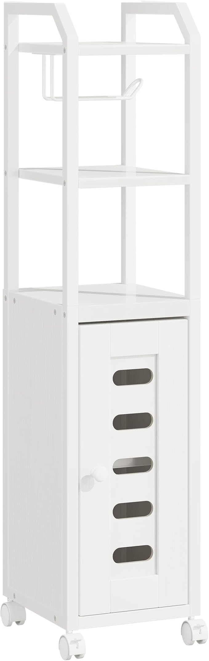 Bathroom Storage Cabinet - Toilet Paper Storage Cabinet, Small Toilet Paper Holder with 4 Wheels, Bathroom Organizer with Adjustable Shelf, for Small Spaces, White BC04613W