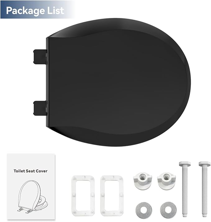 Round Toddler Toilet Seat Adult/Child,Built-In Potty Training Seat, Soft Quiet Close Non-Slip Seat,Magnetic Kids Seat and Cover,Black