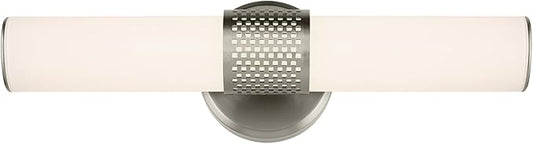 Kichler Sashi 18" LED Small Bath Bar with White Glass in Brushed Nickel, Modern, for Vanity, Fireplace, Buffet, Hallway, Vanity Mirror, (18" W x 5" H), 55191NILED
