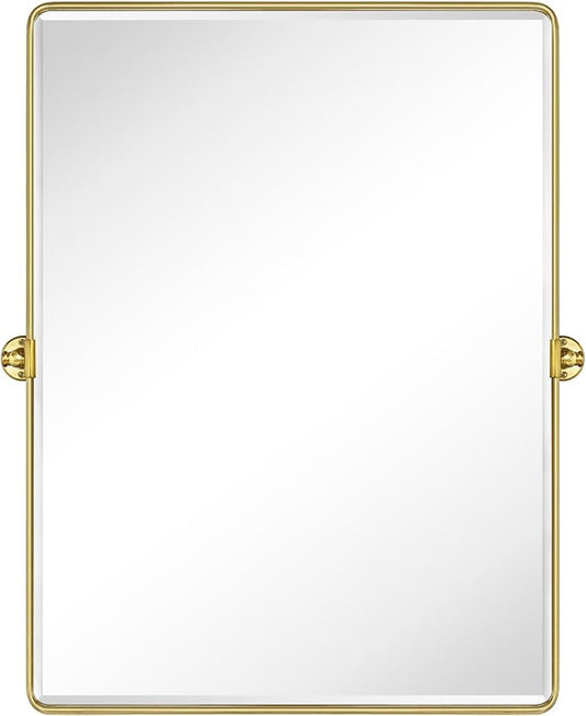 TEHOME Pivot Mirror Brushed Gold Tilt Bathroom Vanity Mirror Large Metal Framed Rectangle Tilting Beveled Vanity Mirrors for Wall, Vertical Hanging, Overall 34.14 x 40 inches (Mirrror 30 x 40 inches)