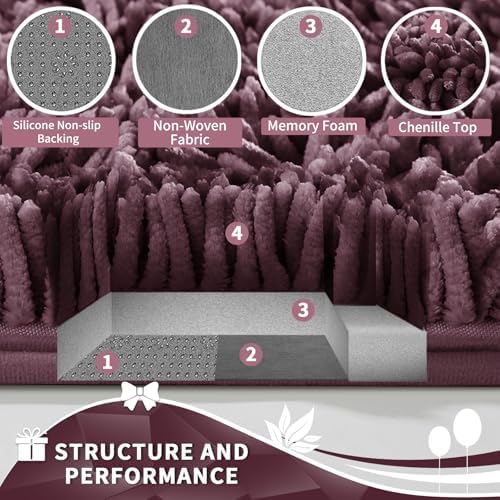 Yimobra Toilet Rugs U Shaped Washable, Extra Thick Soft Absorbent Chenille Contour Bathroom Rugs for Toilet 24x24 Inch, Quick Dry Non Slip Toilet Mat for Bath Floor, Purple Grey
