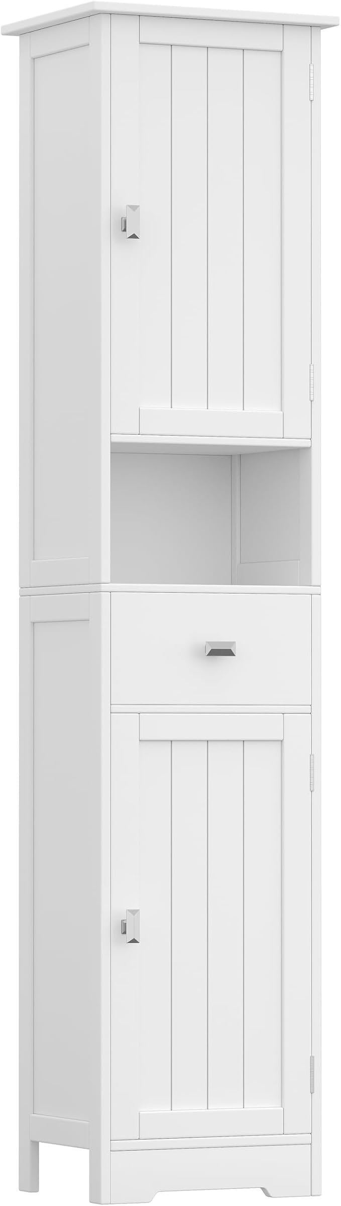 Akxomel 67" H Narrow Tall Bathroom Cabinet with 2 Doors and Storage Drawer | Floor Cabinet with Adjustable Shelves, Anti-Tip Design, 11.0 x 12.6 x 66.9 Inches, for Bathroom, Kitchen,Entryway, White